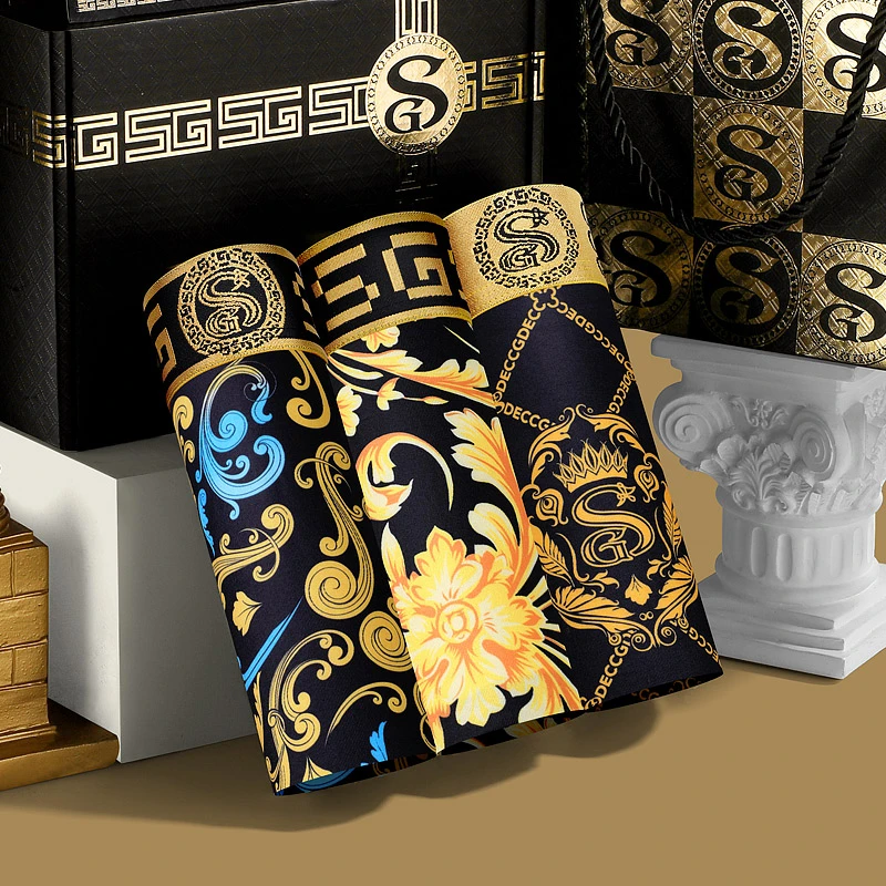 2024年新款四季男士短裤抗菌内裆大码印花宽松四角短裤头礼盒装