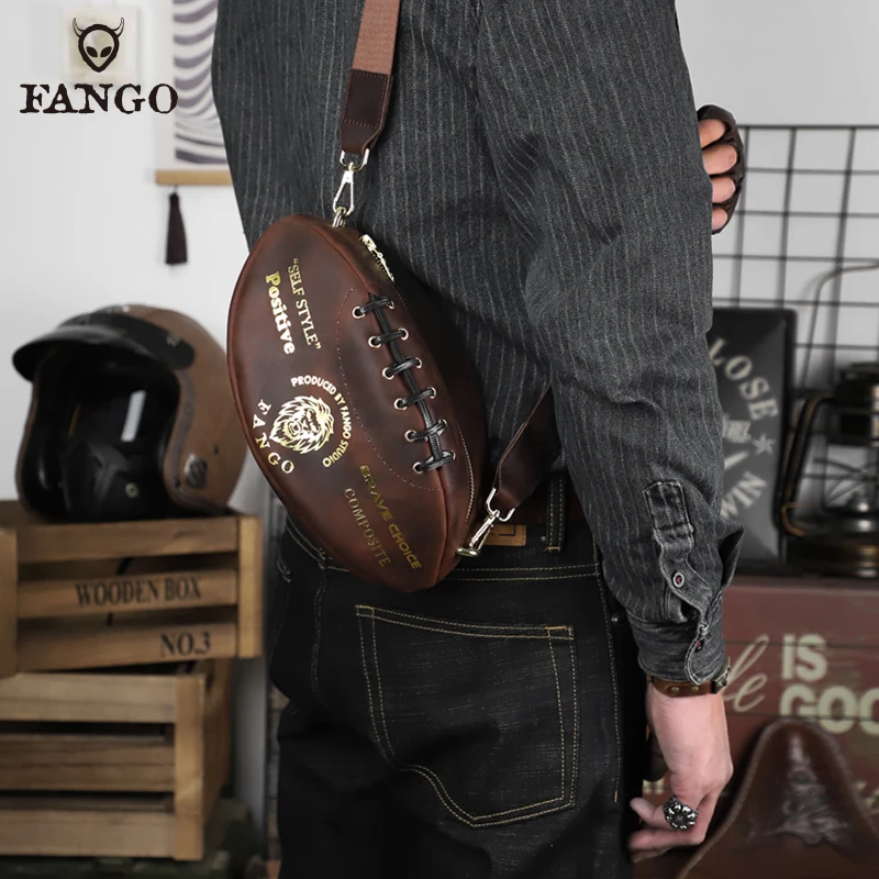 手工复古新款橄榄球包男士牛皮胸包斜挎小包真皮单肩包休闲男包潮