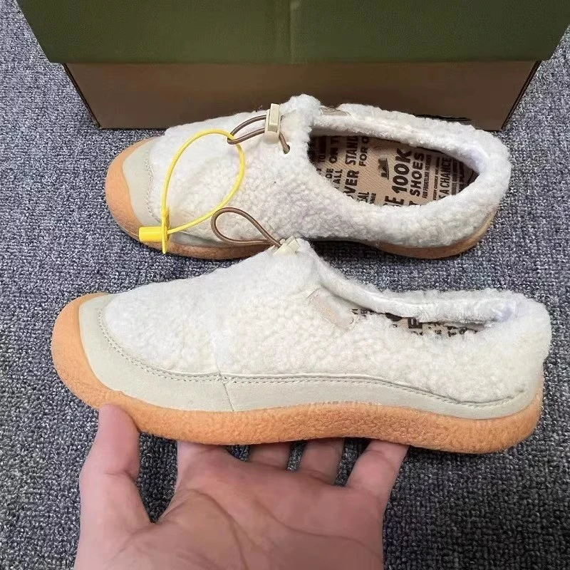 秋冬新品小羊蹄女鞋平底保暖一脚蹬户外毛毛鞋休闲棉鞋勃肯鞋