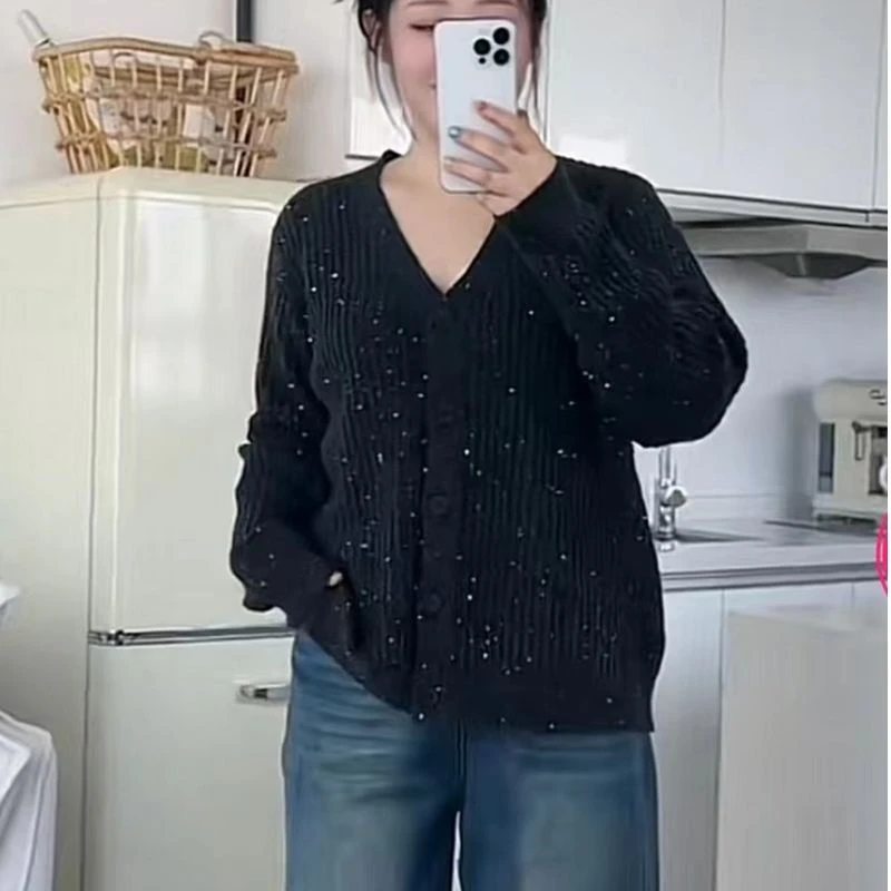 【小巧现货青苍】针织正肩亮片显瘦毛衣开衫CCC11362