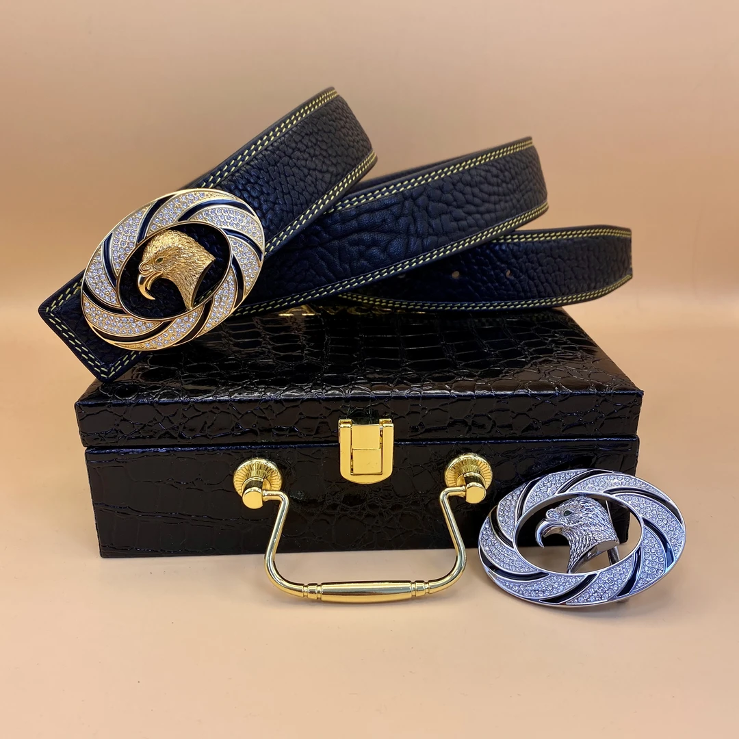 实心铜鹰扣男皮带真皮平滑扣潮流时尚新款商务百搭头层牛皮裤腰带