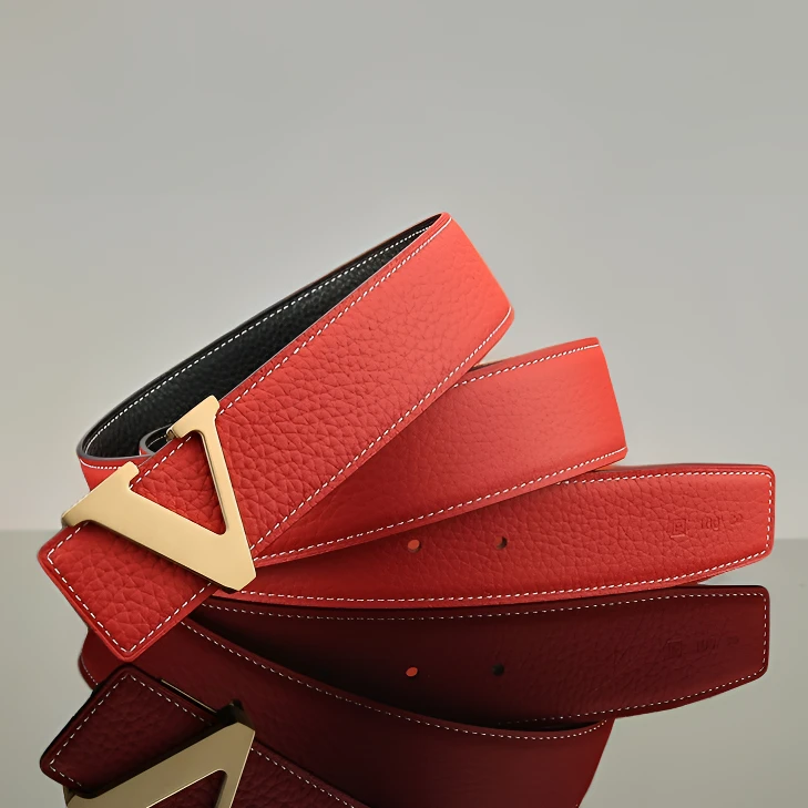 新款V字男士皮带双面头层牛皮腰带高档潮流商务真皮裤带休闲百搭