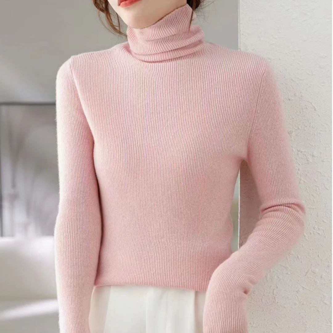 100%羊毛衫女高领针织毛衣休闲时尚堆堆领简约打底衫秋冬001-B186