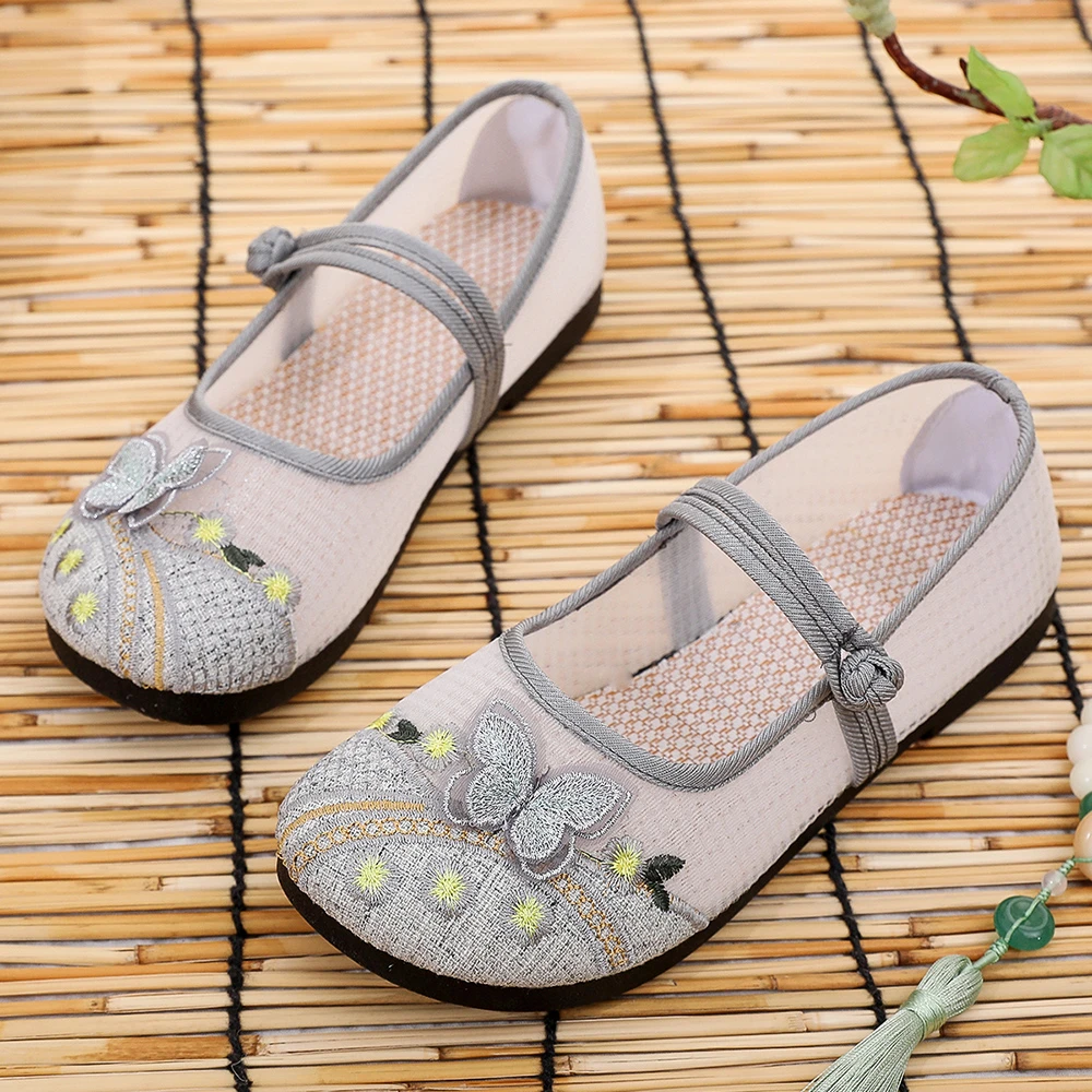 夏季老北京布鞋女网鞋古风透气软底妈妈鞋平底民族风绣花布汉服鞋