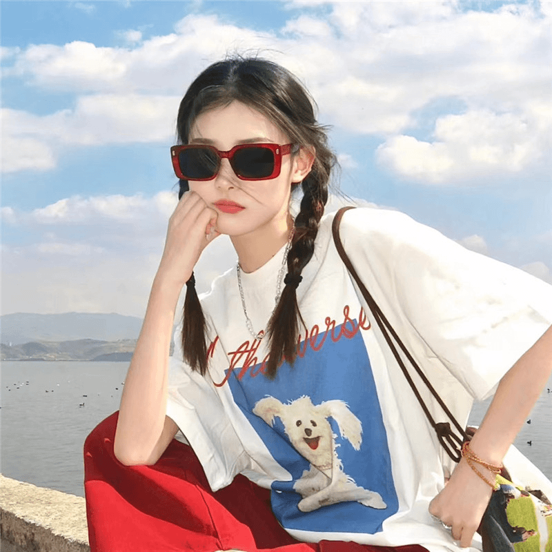 复古红色韩版简约太阳镜网红街拍遮阳防紫外线个性海边度假眼镜女