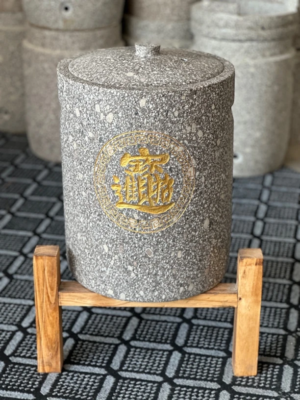 22升麦饭石水缸茶道款雕刻招财进宝手工