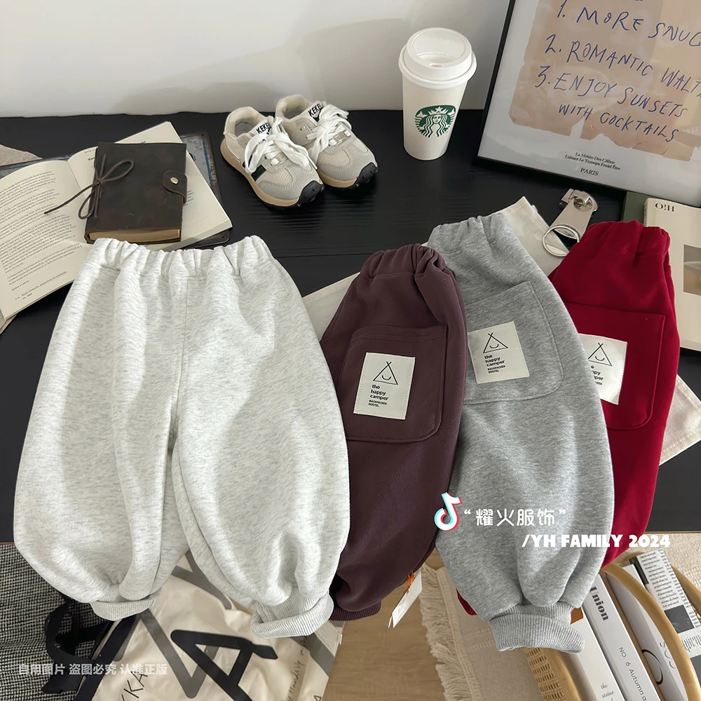 春秋季新款休闲裤新款童装宽松宝宝百搭洋气纯色运动裤韩版