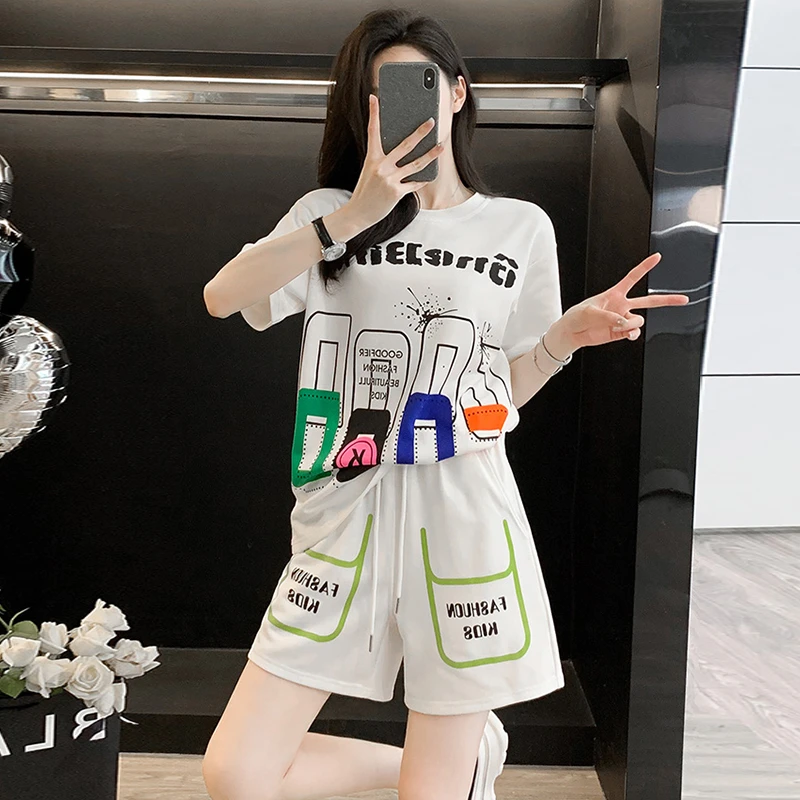 夏季宽松休闲短袖套装女时尚减龄显瘦韩版潮流洋气学生运动两件套