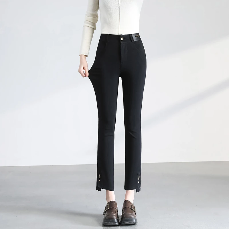 春秋西装裤女款外穿时尚显瘦弹力黑色高腰百搭修身休闲直筒九分裤