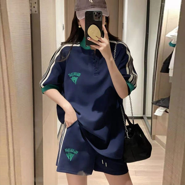 夏季韩版宽松大码套装女百搭减龄洋气显瘦休闲时尚拼色网红两件套