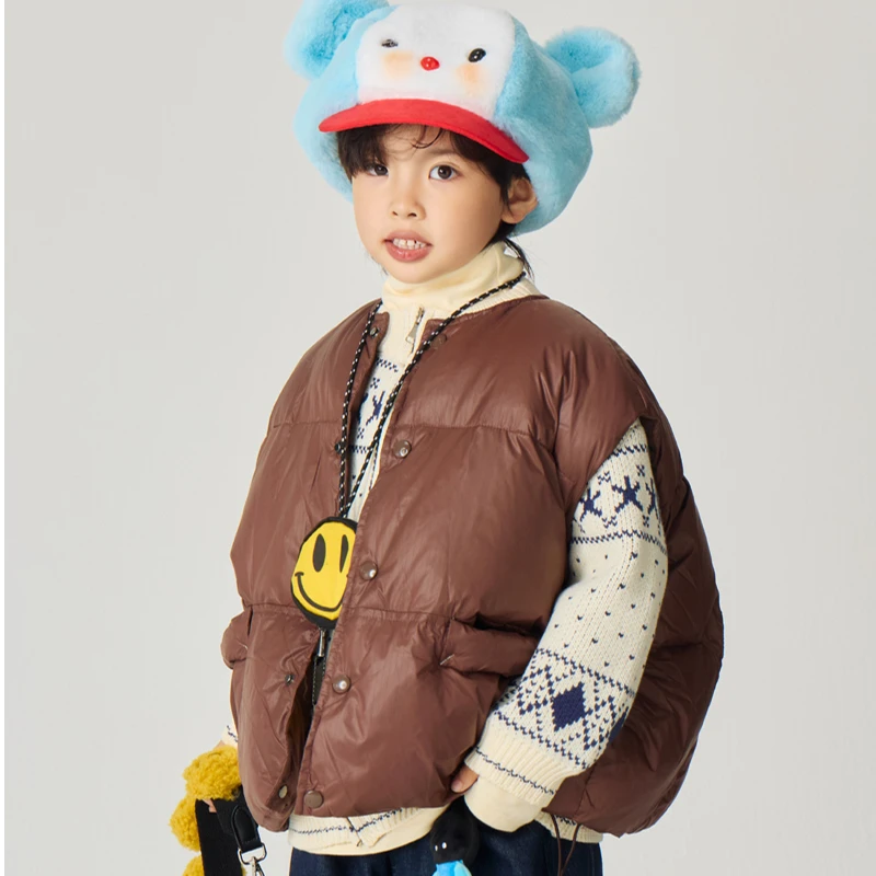 momobobi冬款儿童套装羽绒马甲外套外穿保暖夹克洋气宝宝加厚马夹