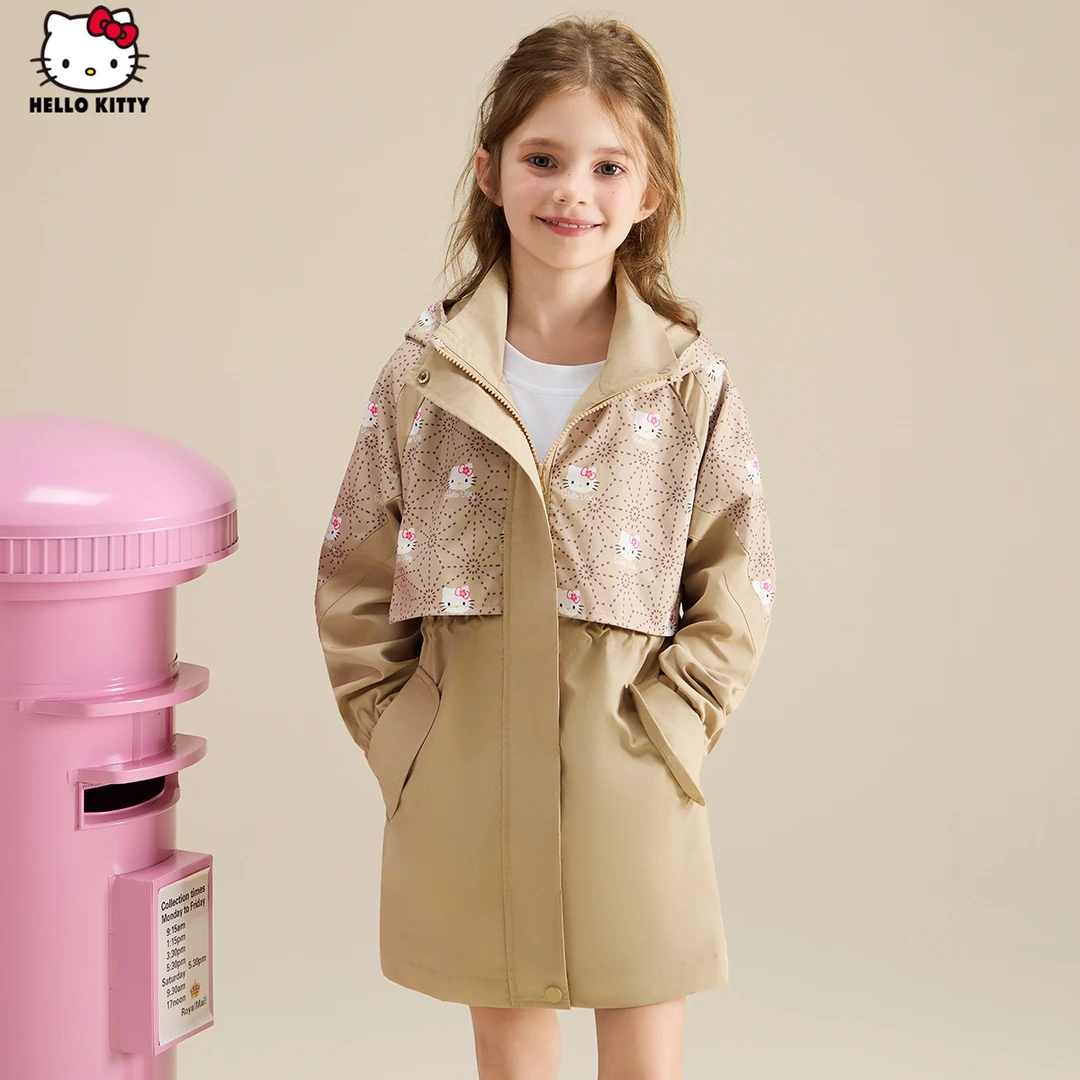 HELLO KITTY/凯蒂猫女童风衣外套英伦风2025春秋季新款儿童装长款