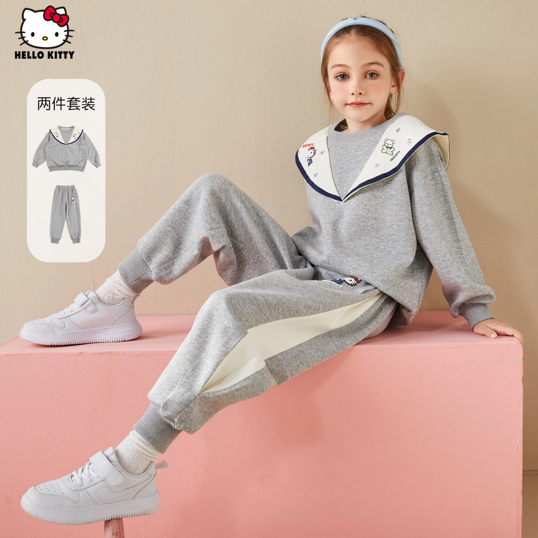 HELLO KITTY/凯蒂猫女童春秋休闲卫衣套装24新款小女孩春装两件套