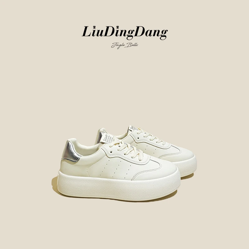 【刘叮咚女鞋】 秋季拼色百搭休闲厚底增高板鞋透气小白鞋