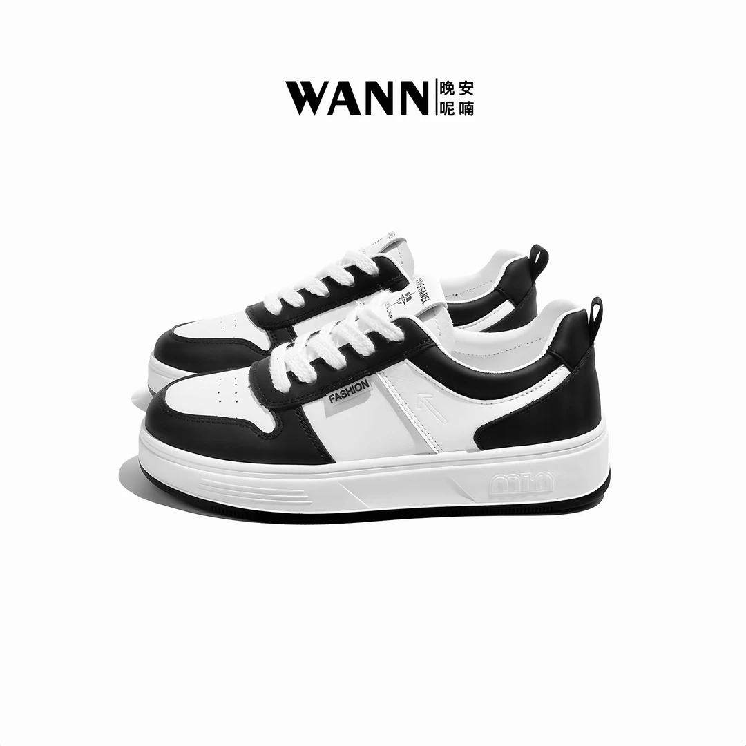 WANN/晚安呢喃 熊猫拼色新款软底时尚百搭休闲小白鞋板鞋
