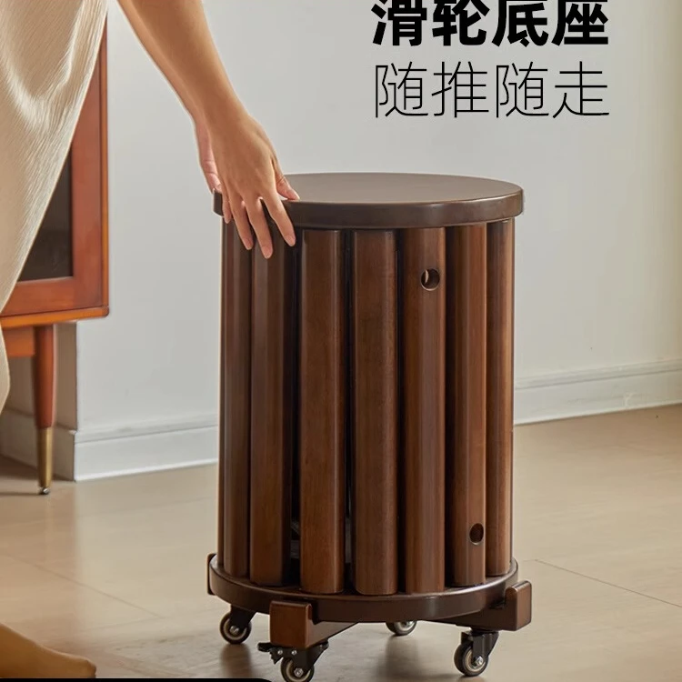 实木矮凳可叠放凳子茶几组合圆凳家用凳叠堆放收纳椅子滑轮小凳子