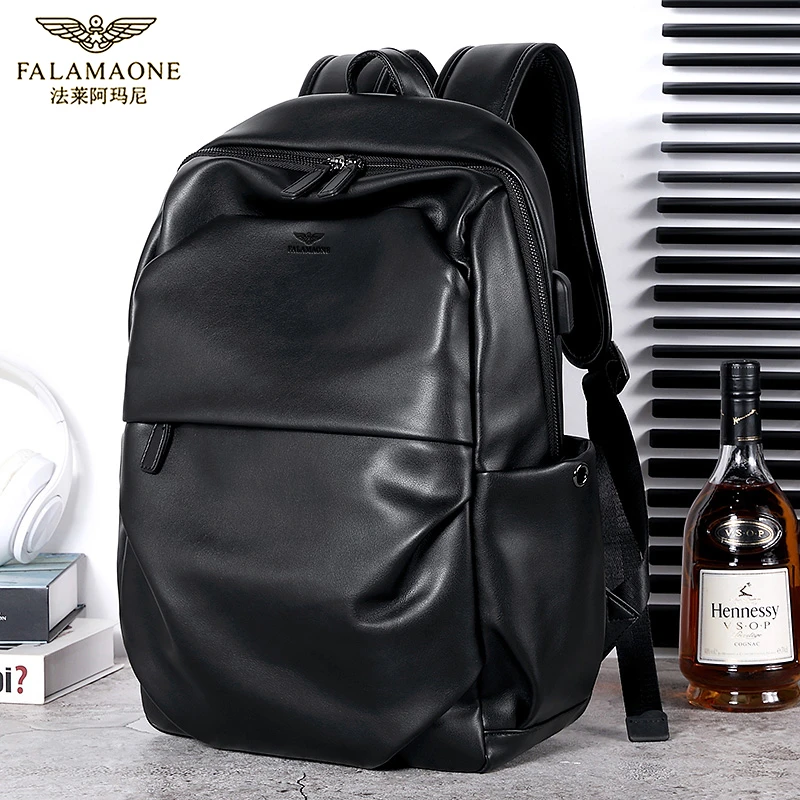 法莱阿玛尼真皮双肩包休闲电脑包高级时尚旅行包大容量背包学生
