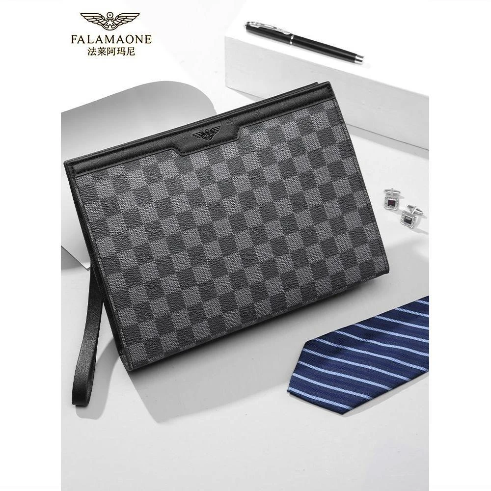 法莱阿玛尼棋盘格大容量复古男包手拿包男士时尚手抓包高档信封包