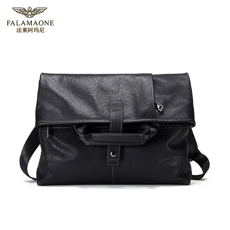 法莱阿玛尼单肩包男真皮休闲斜挎包手提男包横款大容量牛皮男士包