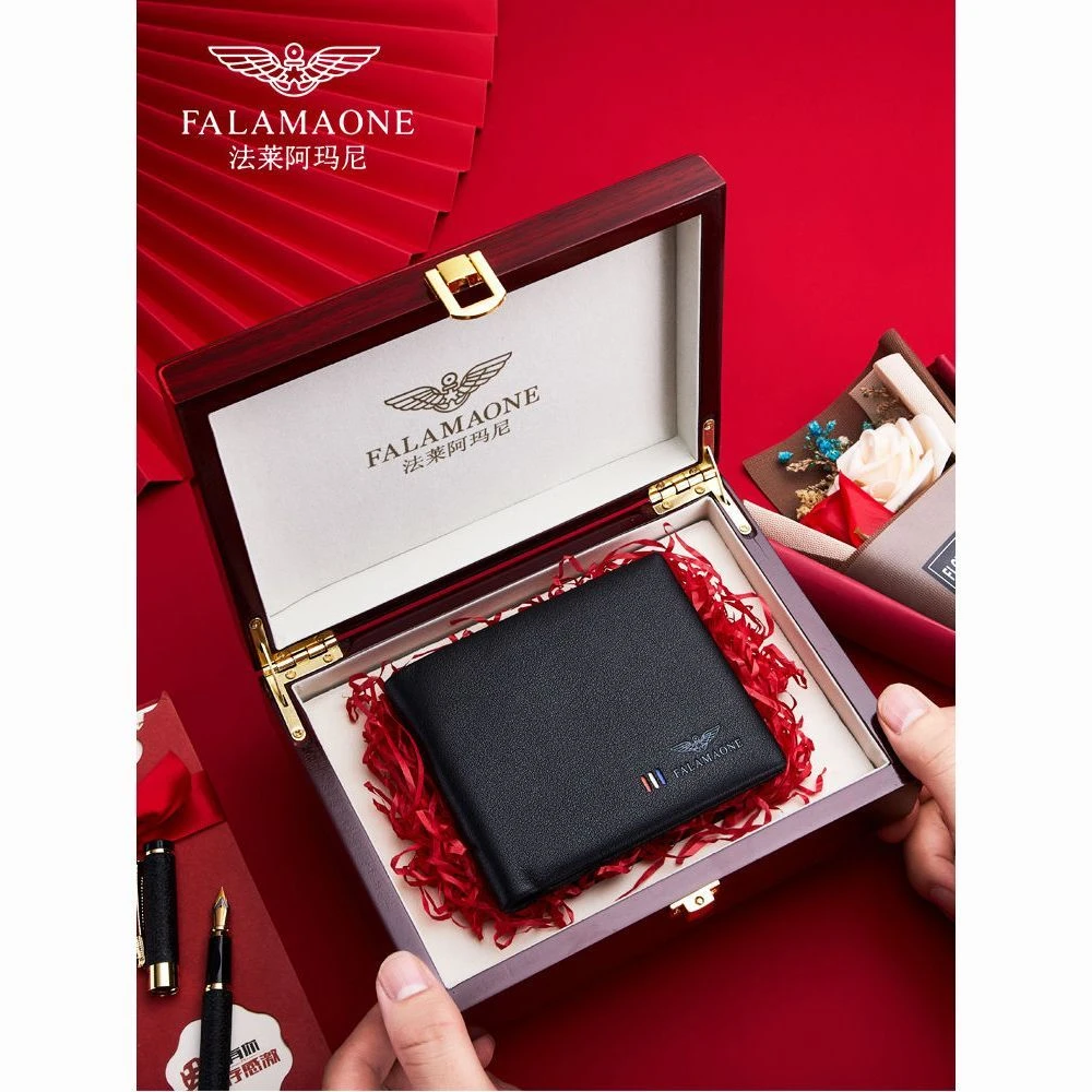 法莱阿玛尼正品男士钱包短款真皮男商务头层软牛皮青年时尚钱夹潮