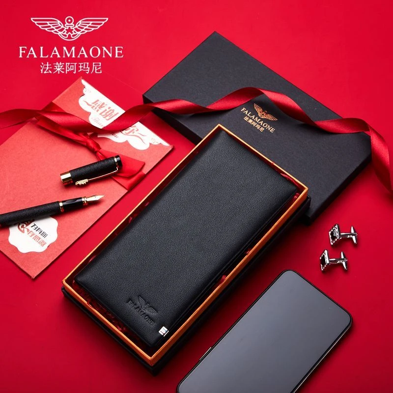 法莱阿玛尼正品男士钱包男长款真皮皮夹送男朋友老公父亲生日礼物
