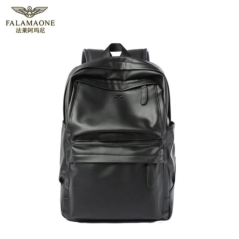 法莱阿玛尼新款旅行双肩包男商务皮质学生书包时尚潮流纯色背包