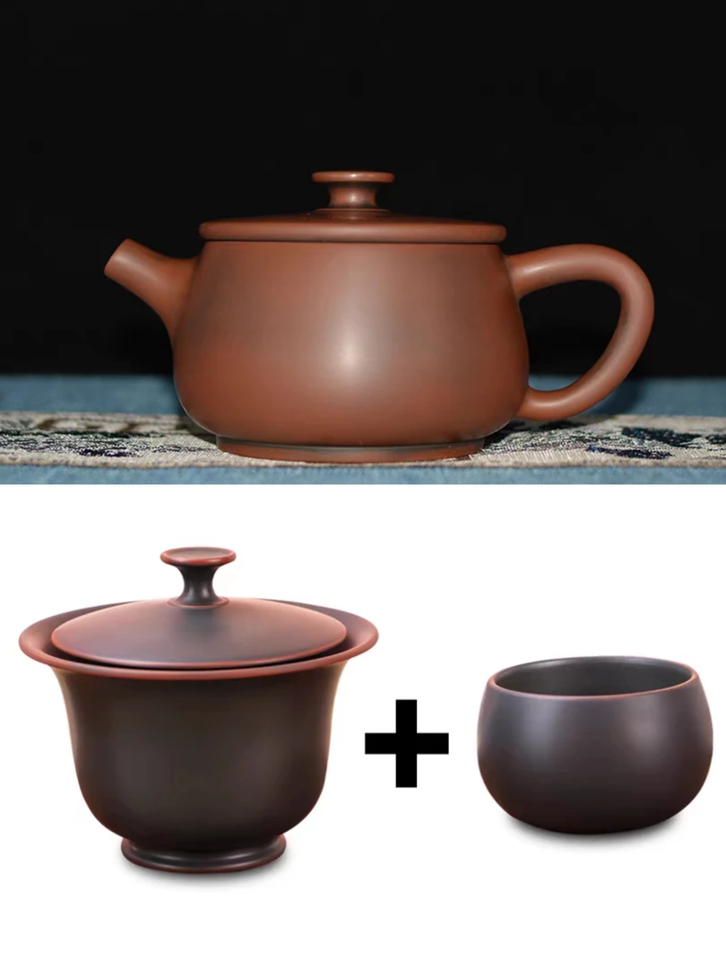广西钦州坭兴陶大号茶具大口汉瓦加陶瓷手抓壶加杯子一套泡茶壶