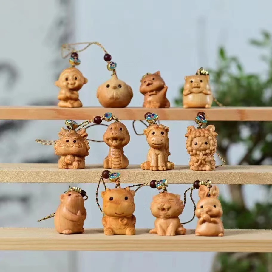 崖柏十二生肖手机挂件包包挂件生肖全套呆萌儿童装饰动物