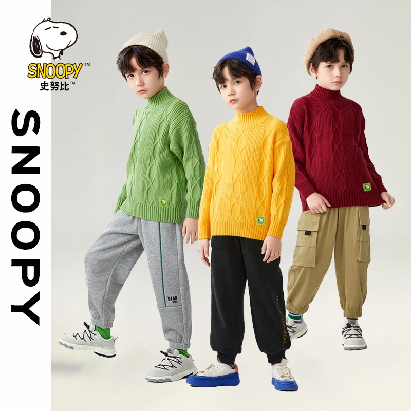 史努比/snoopy童装儿童毛衣2024冬季保暖加厚高领打底针织衫