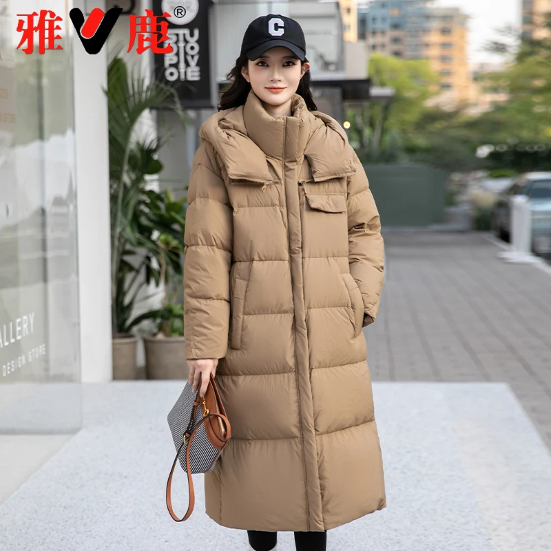 V/雅鹿YMI01X17360冬季2023新款羽绒服长款连帽百搭时尚加厚外套