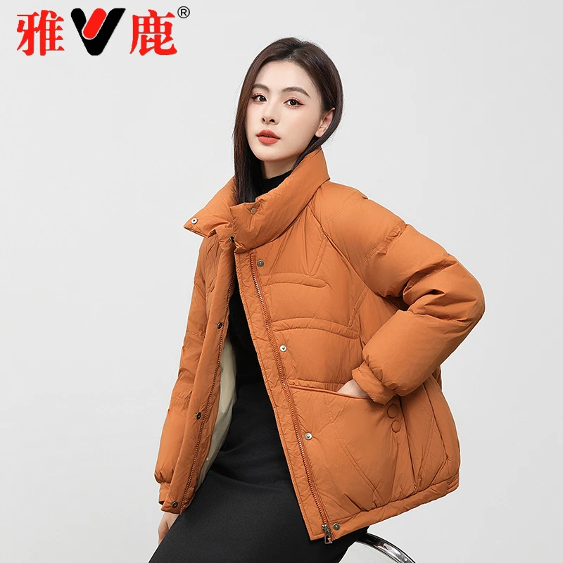 V/雅鹿YMI01W14900新款短款羽绒服女时尚百搭外套立领保暖白鸭绒