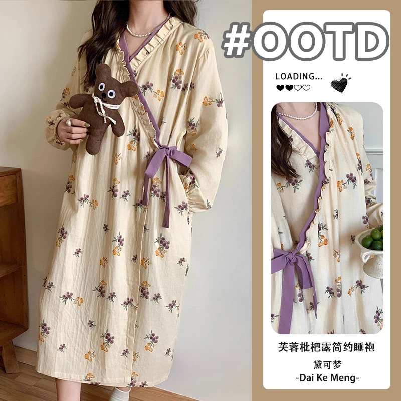 【枇杷露】小众感长袖睡袍女秋季新款高级感和服浴袍系带家居服睡裙