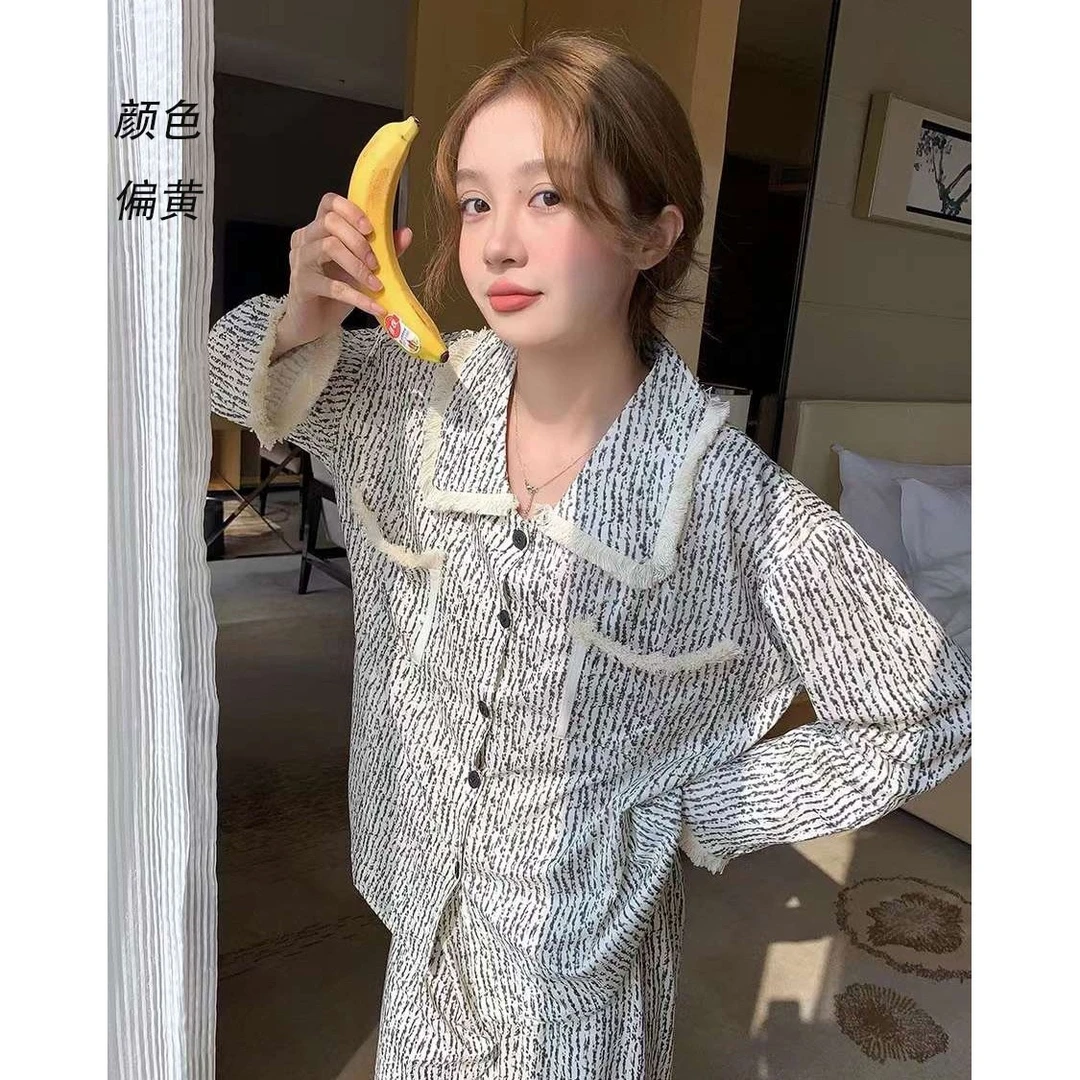 【平替好物】ins韩系简约条纹睡衣女春秋新款长袖长裤高级感家居服