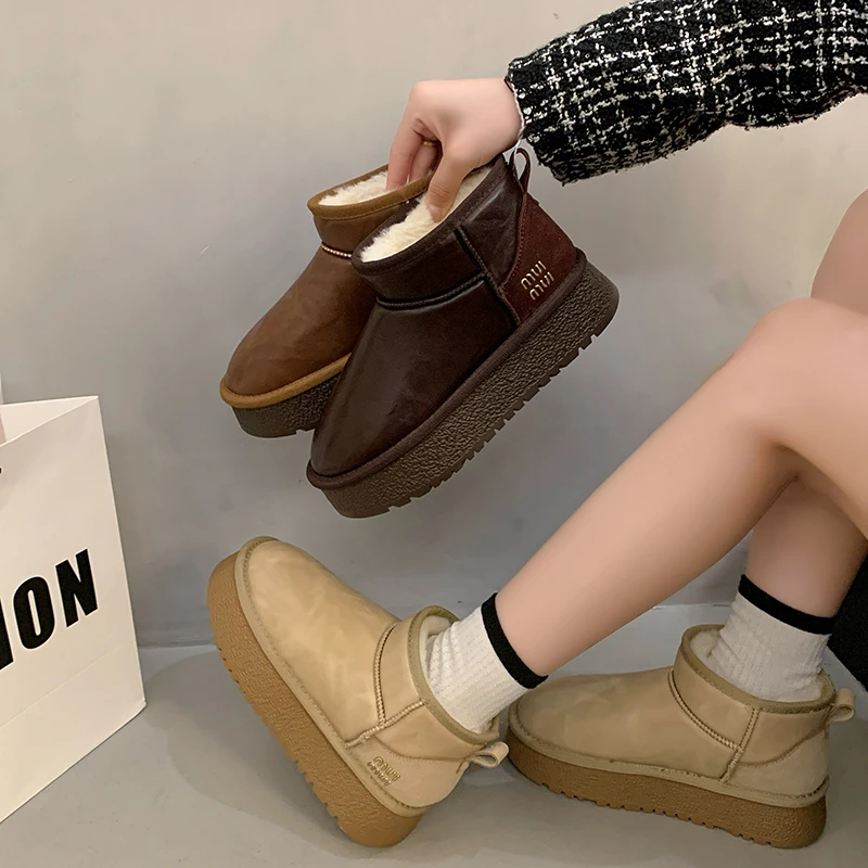 真皮 5CM 小个子冬季加厚保暖雪地靴女防水韩版秋冬短筒