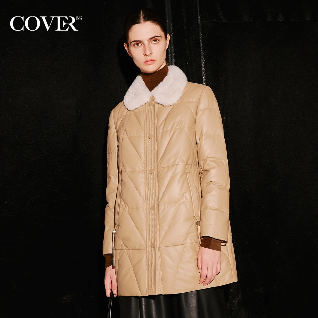 COVERINS冬美拉德衍缝造型水貂毛领皮羽绒服