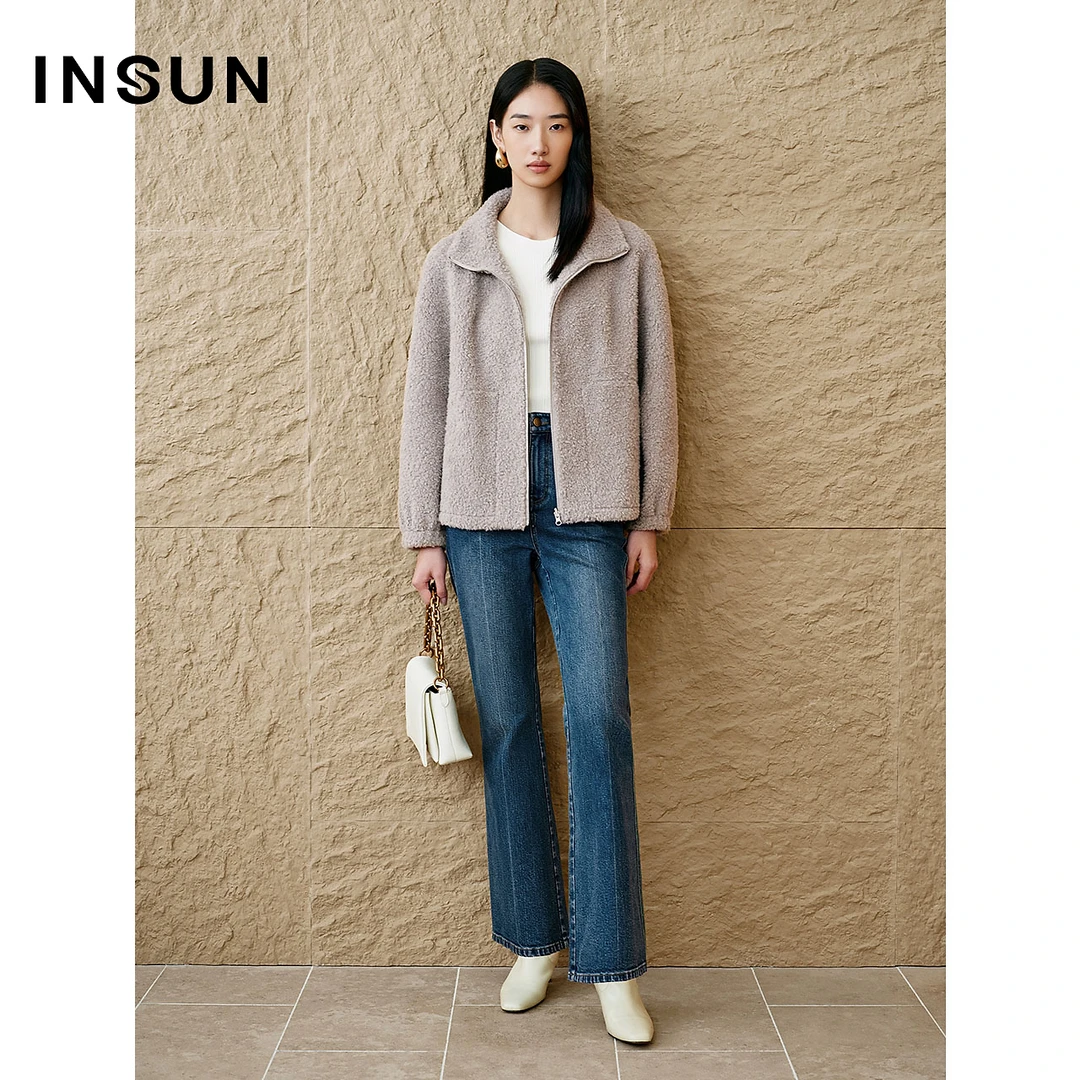 「绒感外套」INSUN恩裳专选冬季休闲拉链开衫短外套