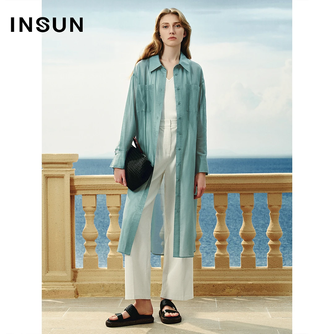 INSUN恩裳夏装洋气休闲长款衬衫外套