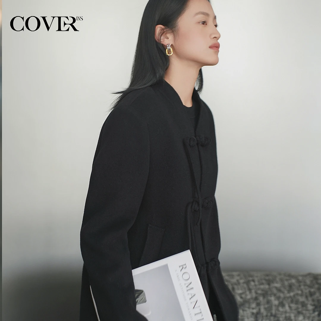 COVERINS冬季宽松绵羊毛盘扣新中式国风外套