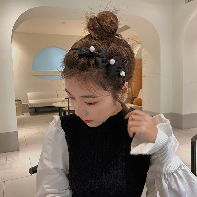 非金属发饰 网红气质珍珠细蝴蝶结发箍女高级感百搭外出压发头箍