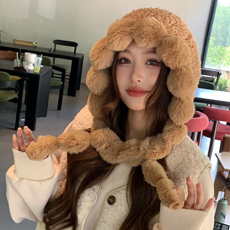 秋冬季网红云朵毛绒护耳针织帽女士防风寒套头东北雷锋帽保暖帽子