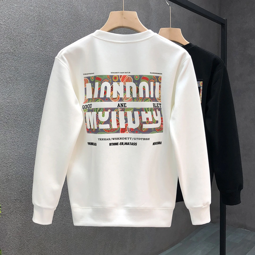 潮牌印花卫衣男加绒加厚秋冬款打底衫2023冬季新款男士长袖上衣服