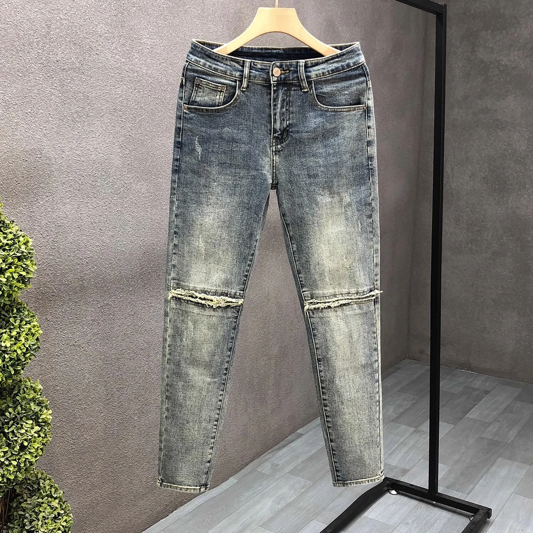 高端水洗牛仔裤男潮牌春秋修身小脚裤子2023秋季新款男士直筒长裤