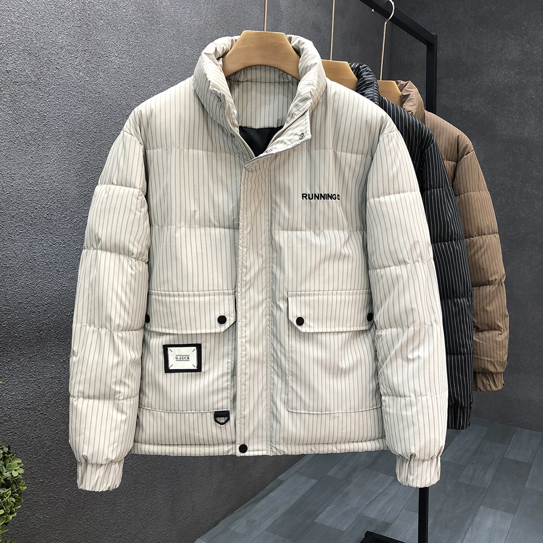 高品质条纹棉衣男潮牌立领冬天棉袄2023冬季新款男士保暖时尚棉服