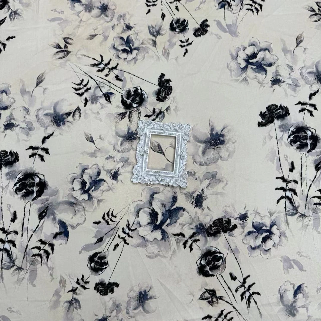 绫罗绸缎 数码印花 服装布料 墨韵黑白玫瑰