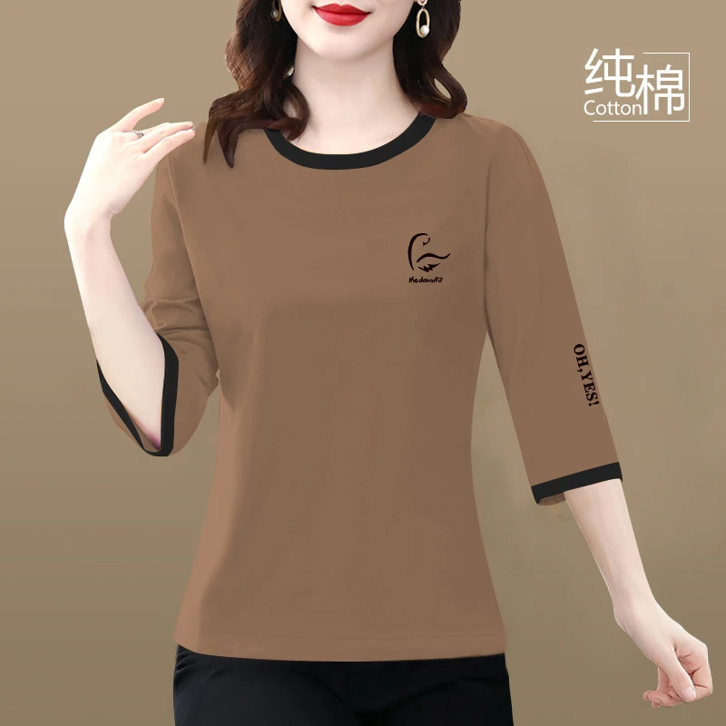 纯棉t恤女士夏季七分袖新款韩版洋气宽松遮肉时尚百搭上衣体恤衫
