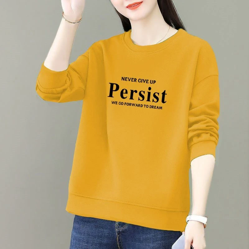 纯棉长袖圆领t恤女2023春秋女款宽松时尚薄款百搭上衣显瘦卫衣女