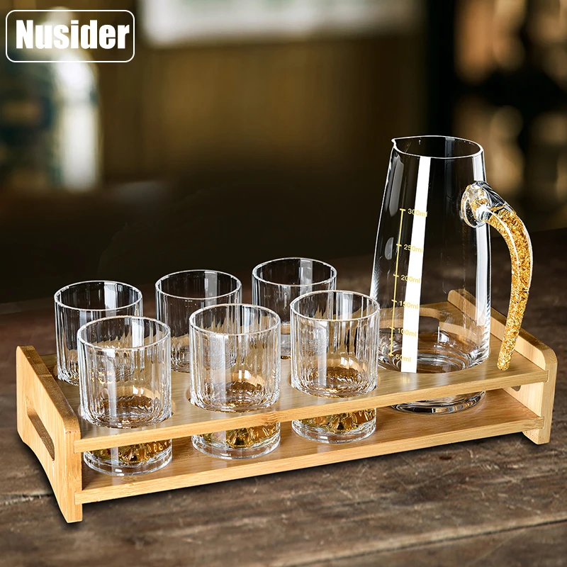 高档轻奢切子水晶白酒杯家用创意金箔金山一两二两烈酒杯颜值酒具