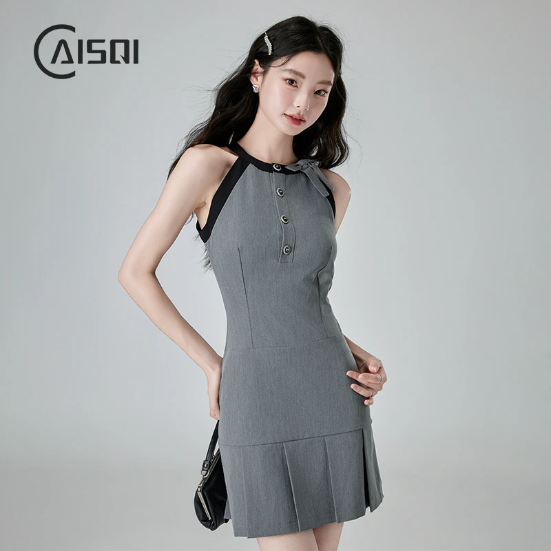 柴十七 无袖百褶短裙女2024夏季新款法式气质高级感连衣裙小个子