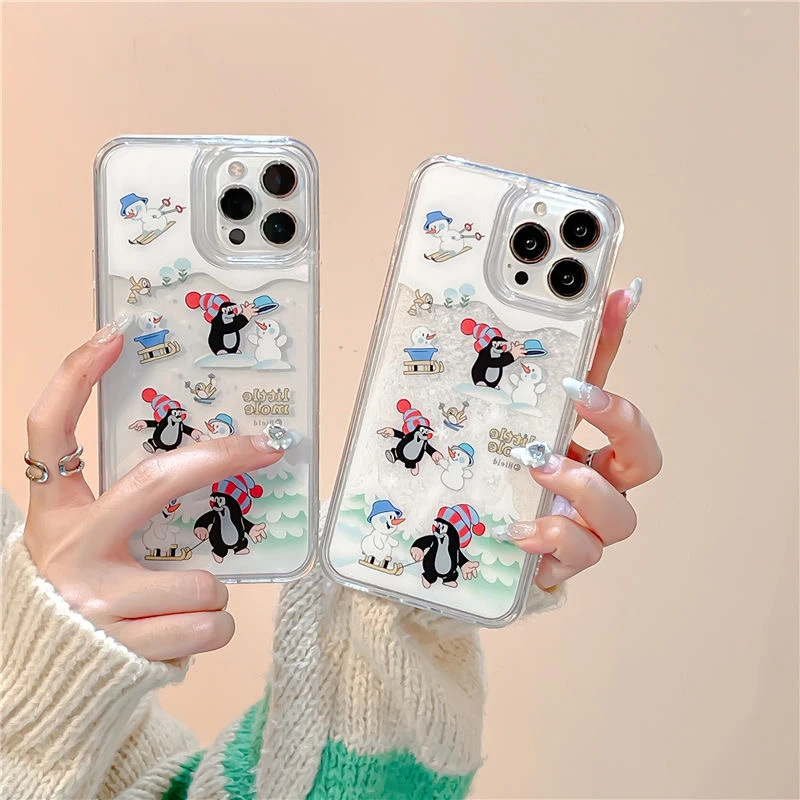 苹果iPhone手机壳白色雪花流沙可爱情侣创意全包透明卡通网红个性
