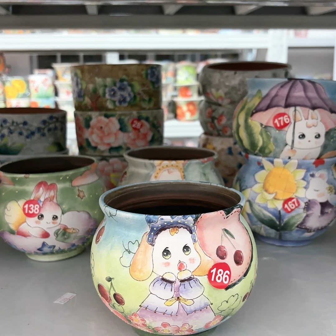 红泥花盆手绘花盆默认微瑕